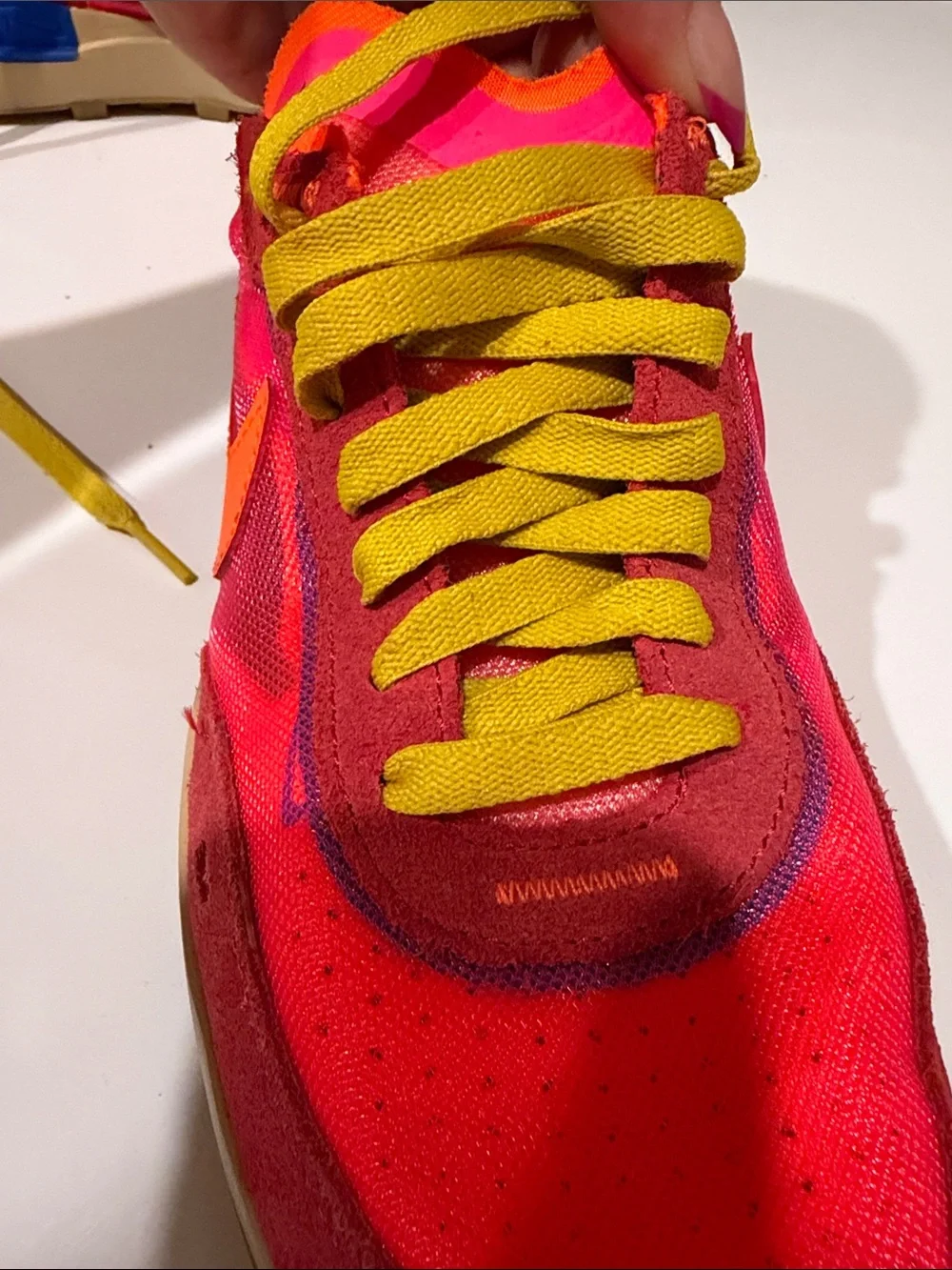 Nike Kids Bright Red & Orange Sneakers with Yellow Laces